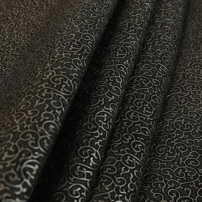 Exodus Designer Black Swirl Textured Faux Leather Vinyl Upholstery Fabric