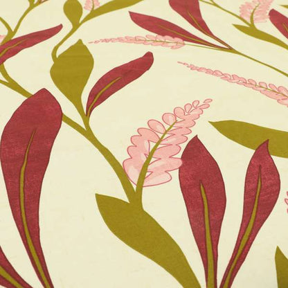 Belvedere Plant Printed Pattern Pink Plum Green Colour Cotton Satin Fabric Curtains Upholstery Fabric FF270515-09