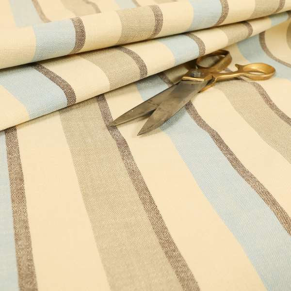 Falkirk Scottish Inspired Striped Pattern In Chenille Material Upholstery Fabric Blue Brown Colour - Made To Measure Curtains