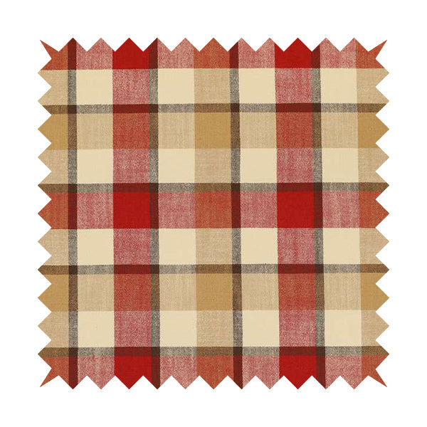 Falkirk Scottish Inspired Tartan Pattern In Chenille Material Upholstery Fabric Red Colour - Made To Measure Curtains