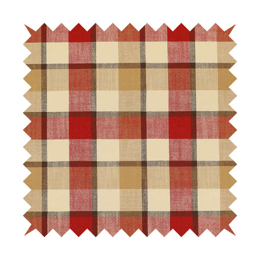 Falkirk Scottish Inspired Tartan Pattern In Chenille Material Upholstery Fabric Red Colour