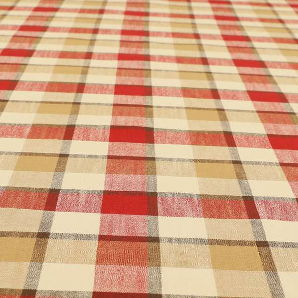 Falkirk Scottish Inspired Tartan Pattern In Chenille Material Upholstery Fabric Red Colour - Made To Measure Curtains