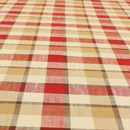 Falkirk Scottish Inspired Tartan Pattern In Chenille Material Upholstery Fabric Red Colour