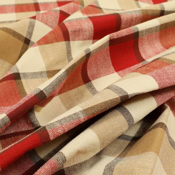 Falkirk Scottish Inspired Tartan Pattern In Chenille Material Upholstery Fabric Red Colour - Made To Measure Curtains