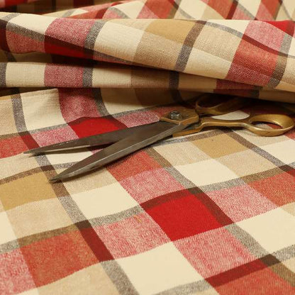 Falkirk Scottish Inspired Tartan Pattern In Chenille Material Upholstery Fabric Red Colour - Made To Measure Curtains