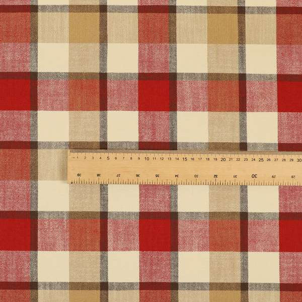 Falkirk Scottish Inspired Tartan Pattern In Chenille Material Upholstery Fabric Red Colour - Made To Measure Curtains