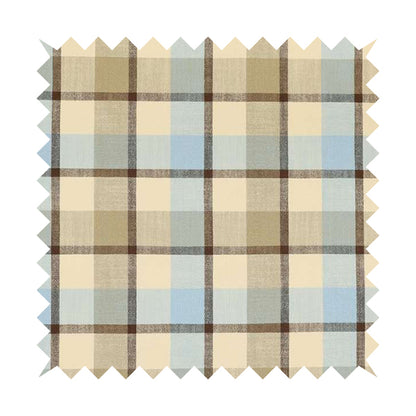 Falkirk Scottish Inspired Tartan Pattern In Chenille Material Upholstery Fabric Blue Brown Colour - Roman Blinds