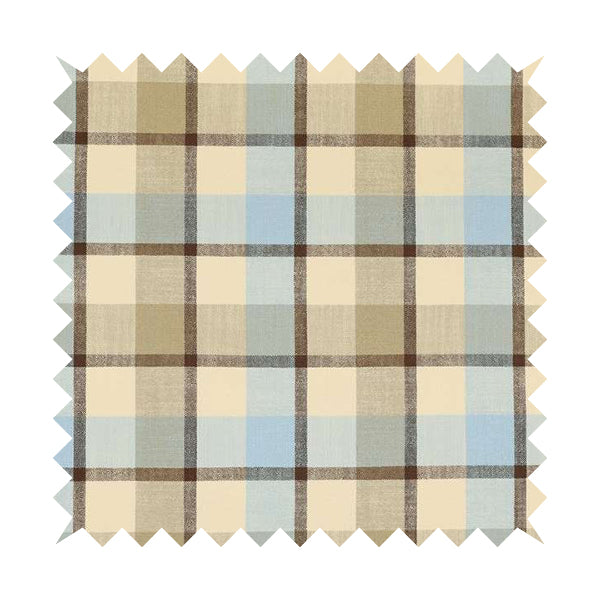 Falkirk Scottish Inspired Tartan Pattern In Chenille Material Upholstery Fabric Blue Brown Colour - Made To Measure Curtains