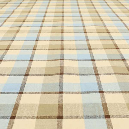 Falkirk Scottish Inspired Tartan Pattern In Chenille Material Upholstery Fabric Blue Brown Colour - Roman Blinds