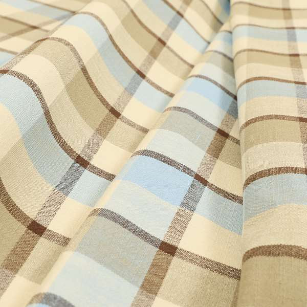 Falkirk Scottish Inspired Tartan Pattern In Chenille Material Upholstery Fabric Blue Brown Colour - Made To Measure Curtains