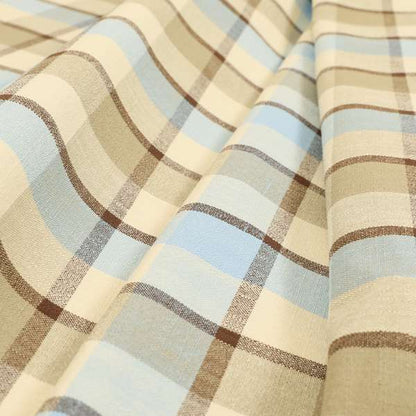 Falkirk Scottish Inspired Tartan Pattern In Chenille Material Upholstery Fabric Blue Brown Colour - Made To Measure Curtains