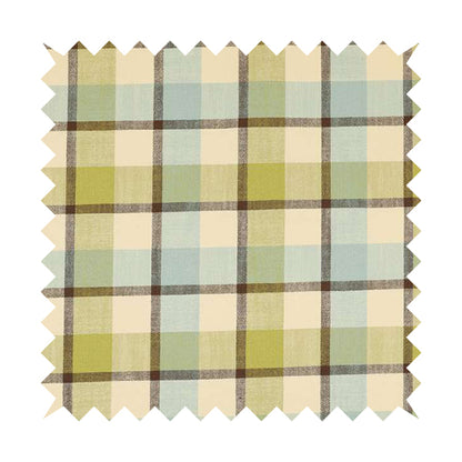 Falkirk Scottish Inspired Tartan Pattern In Chenille Material Upholstery Fabric Blue Green Colour