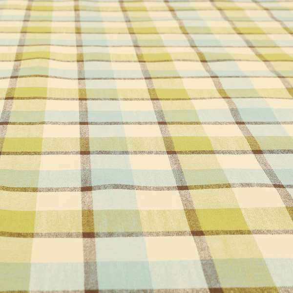 Falkirk Scottish Inspired Tartan Pattern In Chenille Material Upholstery Fabric Blue Green Colour