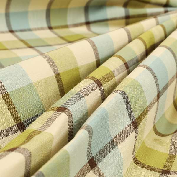 Falkirk Scottish Inspired Tartan Pattern In Chenille Material Upholstery Fabric Blue Green Colour - Roman Blinds