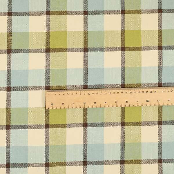 Falkirk Scottish Inspired Tartan Pattern In Chenille Material Upholstery Fabric Blue Green Colour - Roman Blinds