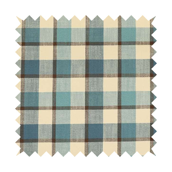 Falkirk Scottish Inspired Tartan Pattern In Chenille Material Upholstery Fabric Navy Blue Colour