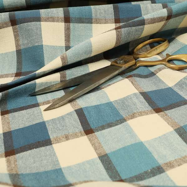 Falkirk Scottish Inspired Tartan Pattern In Chenille Material Upholstery Fabric Navy Blue Colour