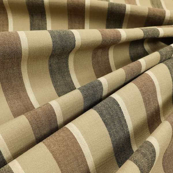 Falkirk Scottish Inspired Striped Pattern In Chenille Material Upholstery Fabric Black Brown Colour