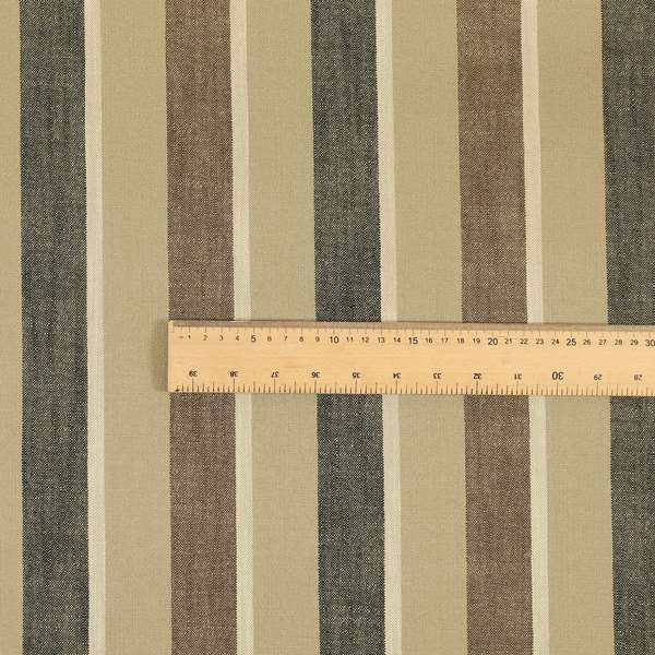 Falkirk Scottish Inspired Striped Pattern In Chenille Material Upholstery Fabric Black Brown Colour