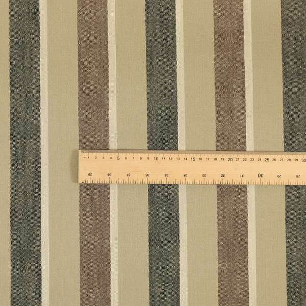 Falkirk Scottish Inspired Striped Pattern In Chenille Material Upholstery Fabric Black Brown Colour - Made To Measure Curtains