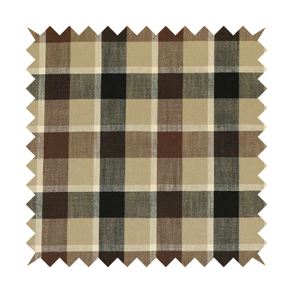 Falkirk Scottish Inspired Tartan Pattern In Chenille Material Upholstery Fabric Black Brown Colour - Roman Blinds