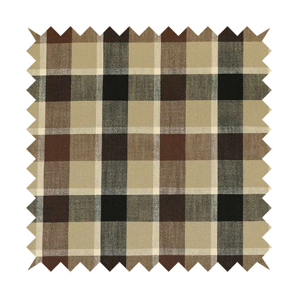 Falkirk Scottish Inspired Tartan Pattern In Chenille Material Upholstery Fabric Black Brown Colour