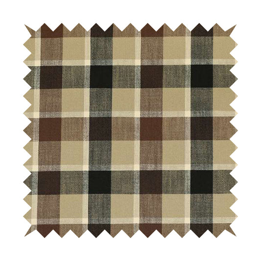 Falkirk Scottish Inspired Tartan Pattern In Chenille Material Upholstery Fabric Black Brown Colour