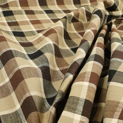 Falkirk Scottish Inspired Tartan Pattern In Chenille Material Upholstery Fabric Black Brown Colour - Made To Measure Curtains