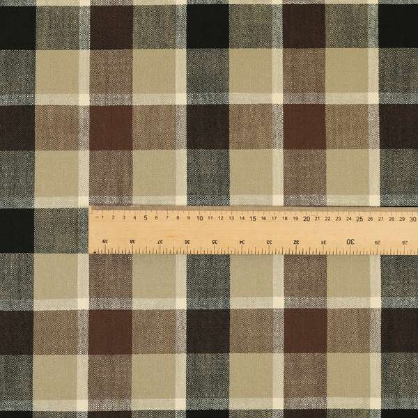 Falkirk Scottish Inspired Tartan Pattern In Chenille Material Upholstery Fabric Black Brown Colour - Roman Blinds