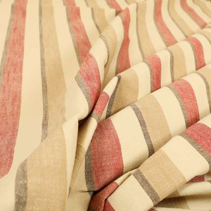 Falkirk Scottish Inspired Striped Pattern In Chenille Material Upholstery Fabric Red Colour
