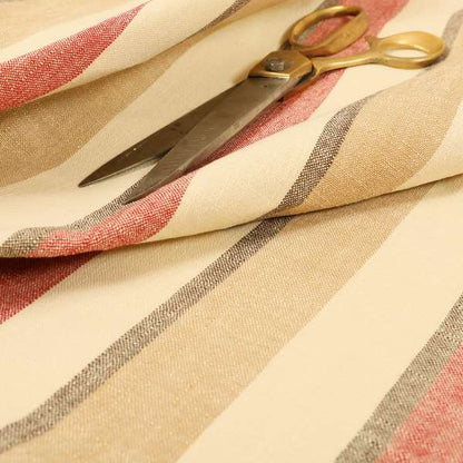 Falkirk Scottish Inspired Striped Pattern In Chenille Material Upholstery Fabric Red Colour - Made To Measure Curtains