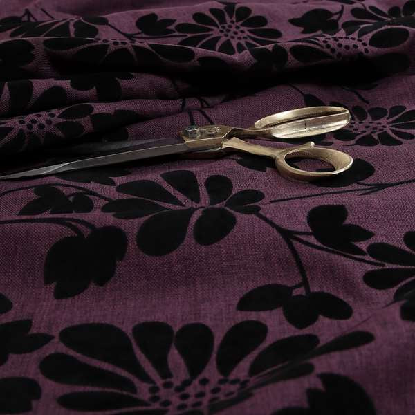 Fiona Embossed Floral Pattern Chenille Purple Colour Upholstery Furnishing Fabric - Made To Measure Curtains