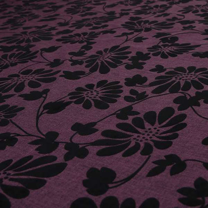 Fiona Embossed Floral Pattern Chenille Purple Colour Upholstery Furnishing Fabric - Made To Measure Curtains