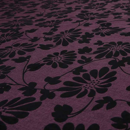 Fiona Embossed Floral Pattern Chenille Purple Colour Upholstery Furnishing Fabric - Handmade Cushions