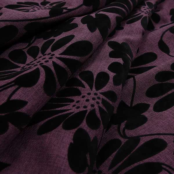 Fiona Embossed Floral Pattern Chenille Purple Colour Upholstery Furnishing Fabric - Made To Measure Curtains