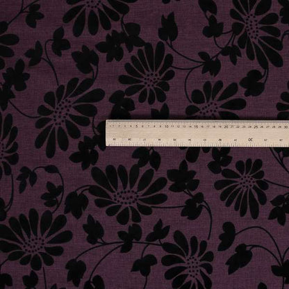 Fiona Embossed Floral Pattern Chenille Purple Colour Upholstery Furnishing Fabric - Made To Measure Curtains