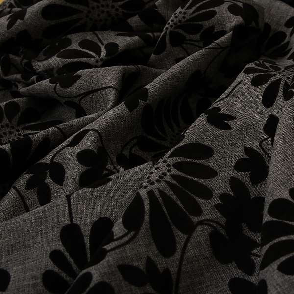 Fiona Embossed Floral Pattern Chenille Grey Colour Upholstery Furnishing Fabric - Made To Measure Curtains