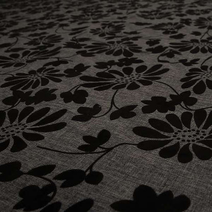 Fiona Embossed Floral Pattern Chenille Grey Colour Upholstery Furnishing Fabric - Roman Blinds