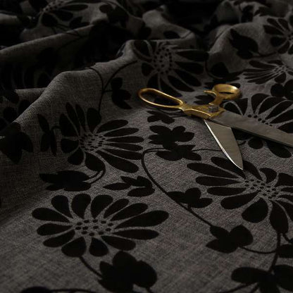 Fiona Embossed Floral Pattern Chenille Grey Colour Upholstery Furnishing Fabric - Made To Measure Curtains