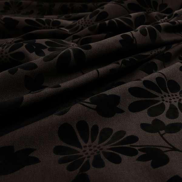 Fiona Embossed Floral Pattern Chenille Brown Colour Upholstery Furnishing Fabric - Roman Blinds