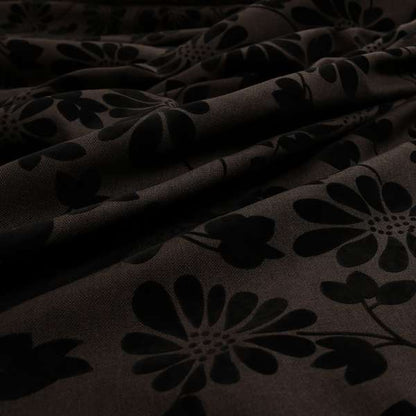 Fiona Embossed Floral Pattern Chenille Brown Colour Upholstery Furnishing Fabric - Made To Measure Curtains