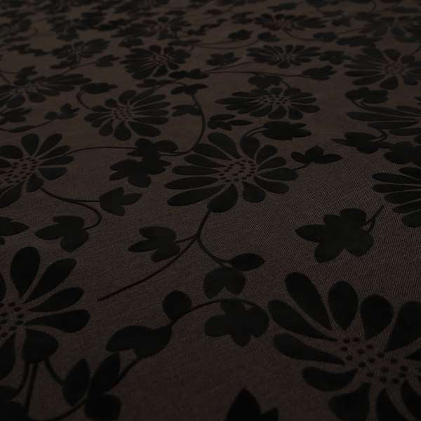 Fiona Embossed Floral Pattern Chenille Brown Colour Upholstery Furnishing Fabric - Roman Blinds