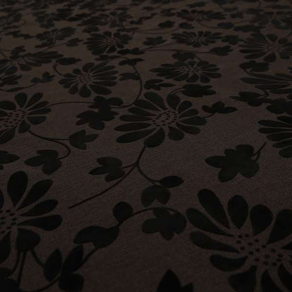 Fiona Embossed Floral Pattern Chenille Brown Colour Upholstery Furnishing Fabric - Made To Measure Curtains