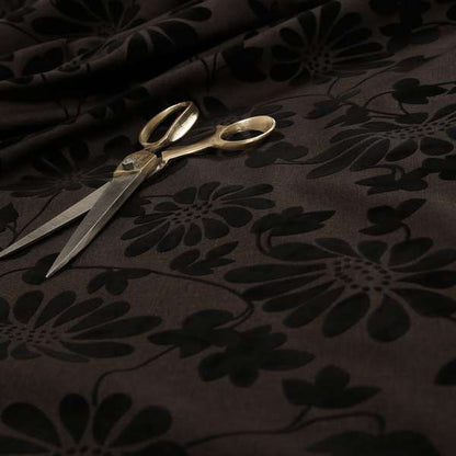 Fiona Embossed Floral Pattern Chenille Brown Colour Upholstery Furnishing Fabric - Made To Measure Curtains