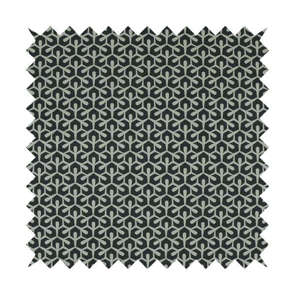 Foxe Small Scale Geometric Pattern Printed Velveteen Black Grey Colour Upholstery Curtains Fabric - Roman Blinds