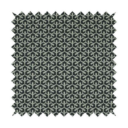 Foxe Small Scale Geometric Pattern Printed Velveteen Black Grey Colour Upholstery Curtains Fabric - Roman Blinds