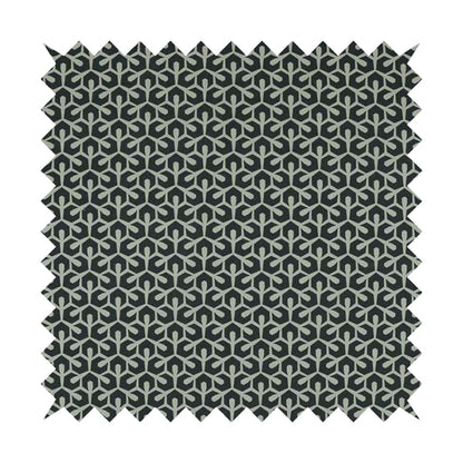 Foxe Small Scale Geometric Pattern Printed Velveteen Black Grey Colour Upholstery Curtains Fabric