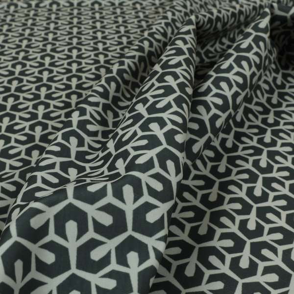 Foxe Small Scale Geometric Pattern Printed Velveteen Black Grey Colour Upholstery Curtains Fabric - Roman Blinds