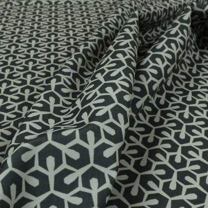 Foxe Small Scale Geometric Pattern Printed Velveteen Black Grey Colour Upholstery Curtains Fabric