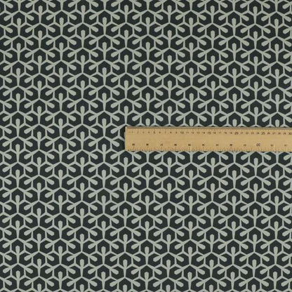 Foxe Small Scale Geometric Pattern Printed Velveteen Black Grey Colour Upholstery Curtains Fabric - Roman Blinds